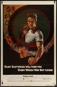 4t297 EVERY WHICH WAY BUT LOOSE 1sh '78 art of Clint Eastwood & Clyde the orangutan by Bob Peak!