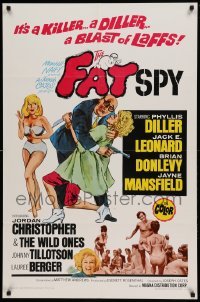 4t304 FAT SPY 1sh '66 artwork of Phyllis Diller & super sexy Jayne Mansfield!