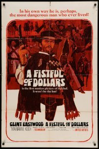 4t318 FISTFUL OF DOLLARS 1sh '67 introducing the man with no name, Clint Eastwood, cool art!