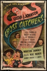4t363 GHOST CATCHERS 1sh '44 Ole Olsen & Chic Johnson, wacky ghost art, it's SCARE-OOUIE!