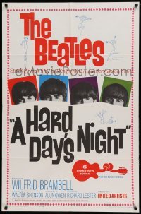 4t412 HARD DAY'S NIGHT 1sh '64 cool image of The Beatles in their first film, rock & roll classic!
