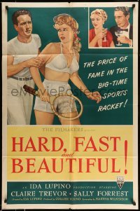 4t413 HARD, FAST & BEAUTIFUL 1sh '51 Ida Lupino, art of sexy tennis player Sally Forrest!