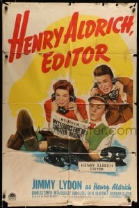 4t421 HENRY ALDRICH, EDITOR style A 1sh '42 great artwork of newspaper chief Jimmy Lydon!