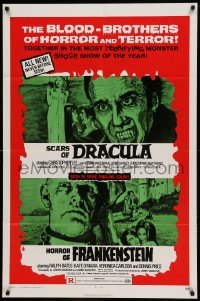 4t437 HORROR OF FRANKENSTEIN/SCARS OF DRACULA 1sh '71 with the blood-brothers of horror & terror!