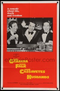4t449 HUSBANDS int'l 1sh '70 Ben Gazzara, Peter Falk & John Cassavetes in tuxedos at bar!