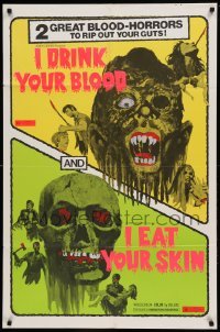 4t451 I DRINK YOUR BLOOD/I EAT YOUR SKIN 1sh '71 two great blood-horrors that rip out your guts!