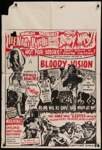 4t462 INCREDIBLY STRANGE CREATURES 1sh '63 Teenage Psycho Meets Bloody Mary!