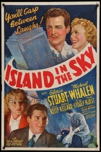 4t472 ISLAND IN THE SKY 1sh '38 cool art of Gloria Stuart & Michael Whalen in New York City!