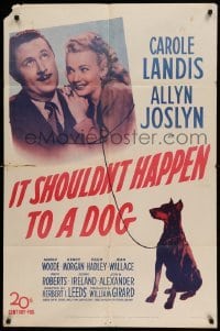 4t474 IT SHOULDN'T HAPPEN TO A DOG 1sh '46 c/u of Carole Landis & Allyn Joslyn with Doberman!