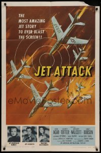 4t482 JET ATTACK 1sh '58 cool artwork of Korean War military fighter jets in formation!