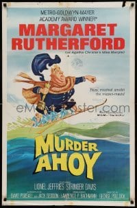 4t592 MURDER AHOY 1sh '64 art of Margaret Rutherford as Agatha Christie's Miss Marple by Tom Jung!
