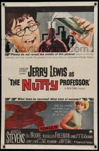 4t617 NUTTY PROFESSOR 1sh '63 wacky Jerry Lewis directs & stars w/pretty Stella Stevens!