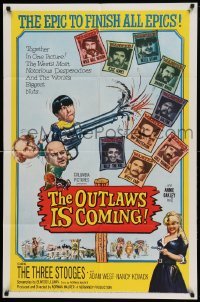 4t633 OUTLAWS IS COMING 1sh '65 The Three Stooges with Curly-Joe are wacky cowboys!