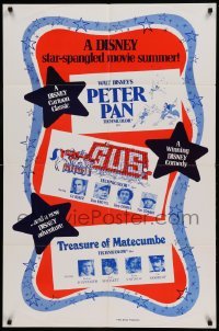 4t659 PETER PAN/GUS/TREASURE OF MATECUMBE 1sh '70s Walt Disney triple-feature!