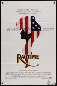 4t695 RAGTIME 1sh '81 James Cagney, cool patriotic American flag art, directed by Milos Forman!