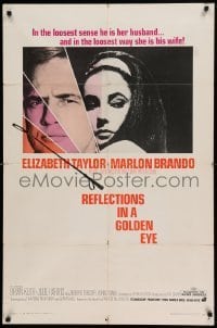 4t703 REFLECTIONS IN A GOLDEN EYE 1sh '67 Huston, cool image of Elizabeth Taylor & Marlon Brando!