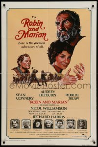 4t713 ROBIN & MARIAN int'l 1sh '76 art of Sean Connery & Audrey Hepburn by Drew Struzan!