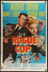 4t722 ROGUE COP 1sh '54 art of Robert Taylor with gun & sexiest Janet Leigh, film noir!