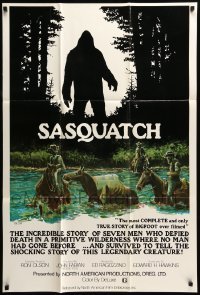 4t739 SASQUATCH 1sh '78 cool art of men searching for Bigfoot in the woods by Marv Boggs!