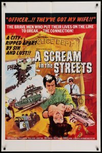 4t752 SCREAM IN THE STREETS 1sh '73 her sensuous body drove him to the ultimate act of lust!