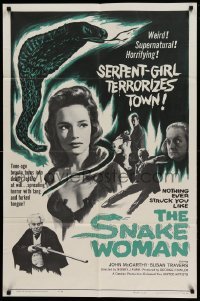 4t796 SNAKE WOMAN 1sh '61 sexy serpent-girl Susan Travers terrorizes town, cool art!