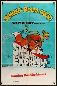4t801 SNOWBALL EXPRESS advance 1sh '72 Walt Disney, Dean Jones, wacky winter fun art!