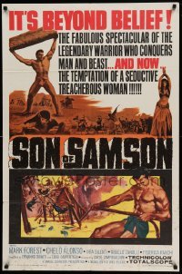 4t811 SON OF SAMSON 1sh '62 artwork of strongman Mark Forest, Italian!