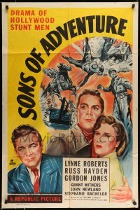 4t812 SONS OF ADVENTURE 1sh '48 Lynne Roberts, Russell Hayden, story of Hollywood's stunt-men!