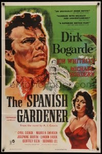 4t817 SPANISH GARDENER 1sh '57 artwork of jai-alai player Dirk Bogarde & sexy Maureen Swanson!