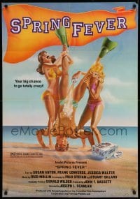 4t819 SPRING FEVER 1sh '82 Canadian beach comedy, wacky art of girls pouring beer on guy!