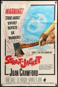 4t836 STRAIT-JACKET 1sh '64 art of crazy ax murderer Joan Crawford, directed by William Castle!