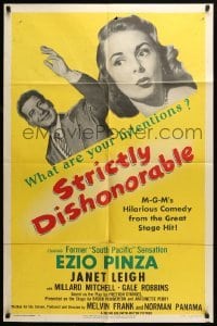 4t843 STRICTLY DISHONORABLE 1sh '51 what are Ezio Pinza's intentions toward Janet Leigh?