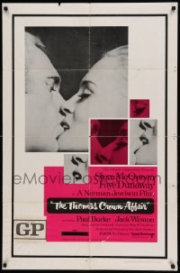 4t888 THOMAS CROWN AFFAIR 1sh '68 best kiss close up of Steve McQueen & sexy Faye Dunaway!