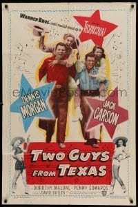 4t917 TWO GUYS FROM TEXAS 1sh '48 Dorothy Malone & Penny Edwards riding Dennis Morgan & Jack Carson!
