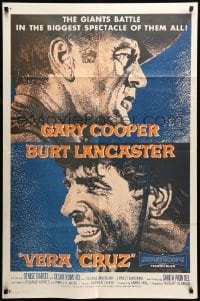 4t939 VERA CRUZ 1sh R60s best close up artwork of intense cowboys Gary Cooper & Burt Lancaster!