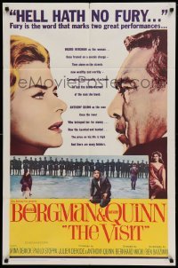 4t944 VISIT 1sh '64 close-ups of Ingrid Bergman & Anthony Quinn!