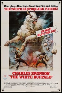 4t963 WHITE BUFFALO 1sh '77 Charles Bronson, great Boris Vallejo action art of giant buffalo!