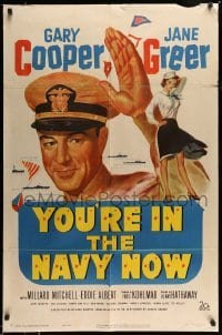 4t995 YOU'RE IN THE NAVY NOW 1sh '51 officer Gary Cooper blows his top, Jane Greer