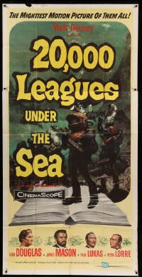 4w358 20,000 LEAGUES UNDER THE SEA 3sh '55 Jules Verne, great art of deep sea divers, rare!