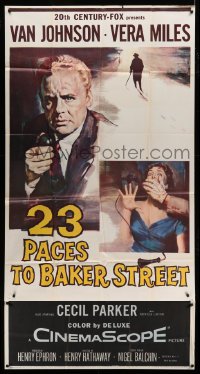 4w359 23 PACES TO BAKER STREET 3sh '56 artwork of Van Johnson with phone & scared Vera Miles!