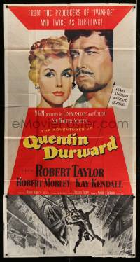 4w370 ADVENTURES OF QUENTIN DURWARD 3sh '55 English hero Robert Taylor & pretty Kay Kendall!