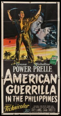 4w383 AMERICAN GUERRILLA IN THE PHILIPPINES 3sh '50 Fritz Lang, art of Tyrone Power in WWII!