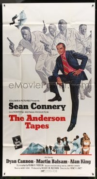 4w385 ANDERSON TAPES 3sh '71 artwork of Sean Connery & gang of masked robbers, Sidney Lumet