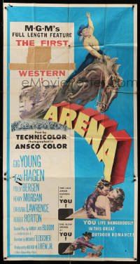 4w390 ARENA 3D 3sh '53 Gig Young, Jean Hagen, Polly Bergen, cool art from first 3-D western!