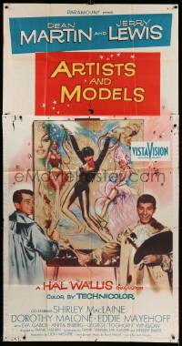 4w394 ARTISTS & MODELS 3sh '55 Dean Martin & Jerry Lewis painting sexy Shirley MacLaine!