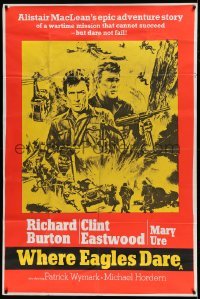 4w026 WHERE EAGLES DARE English 40x60 '68 Clint Eastwood, Richard Burton, different & rare!