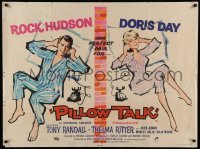 4y197 PILLOW TALK British quad '59 different art of Rock Hudson & Doris Day talking on phones!