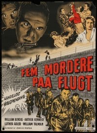 4y216 CRASHOUT Danish '54 desperate caged men who go over the wall, cool prison break art!