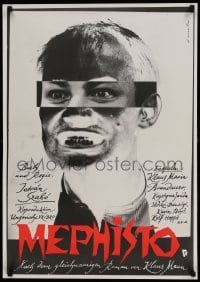 4y090 MEPHISTO East German 23x32 '82 Istvan Szabo, wild creepy image of face with different eyes!