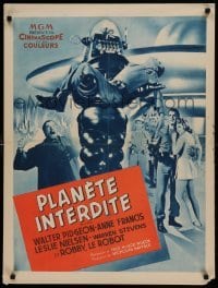 4y342 FORBIDDEN PLANET French 23x32 '56 different image of Robby the Robot carrying Leslie Nielsen